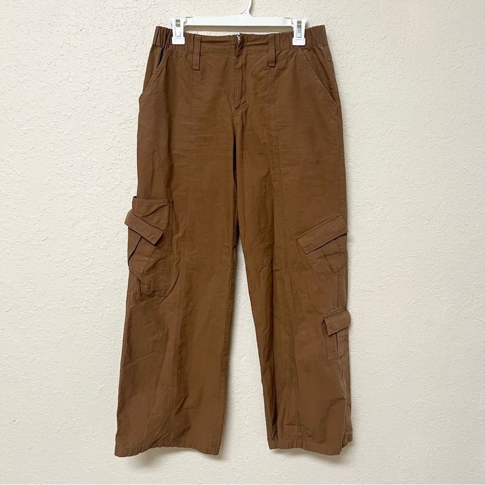 Elodie Cargo Pants Womens Brown Utility Pockets Relaxed Fit Casual Wide Leg Sz M